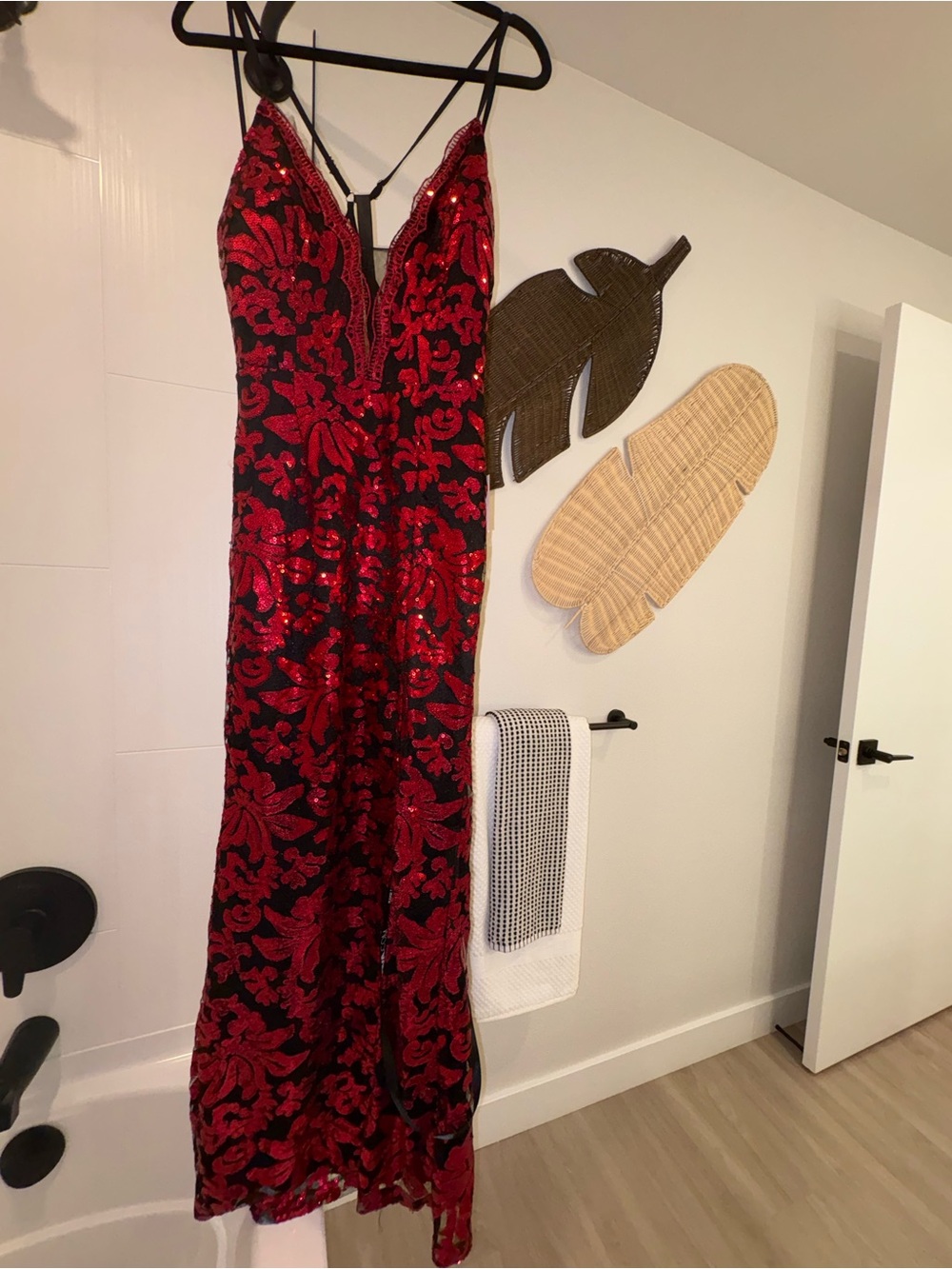 Fashion Nova Red Sequin Floral Maxi Dress